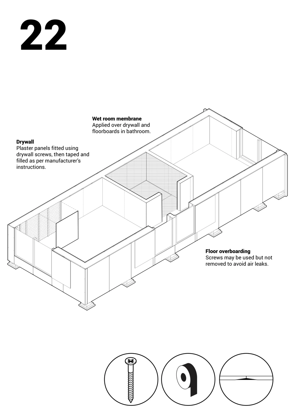 Oryginalny rysunek techniczny wnętrza Microhouse, etap 22 instrukcji